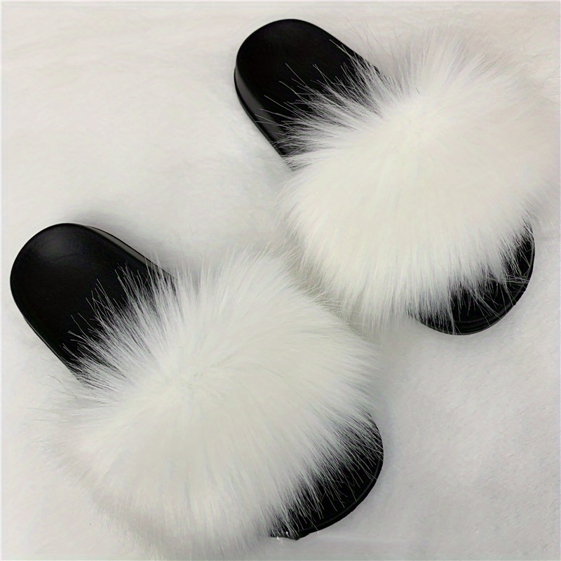 YIJIARAN Women's Fur Slide Slipper Sandal with Soft Furry Faux  Fox Fur Lovely House Outdoor Slippers for Ladies Multicolor | Slippers