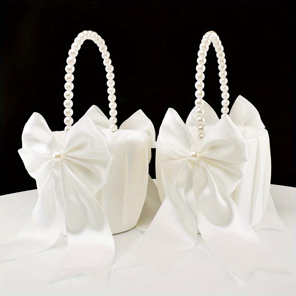 Pearl Handle Flower Girl Basket And Bridal Ring Pillow Set Temu
