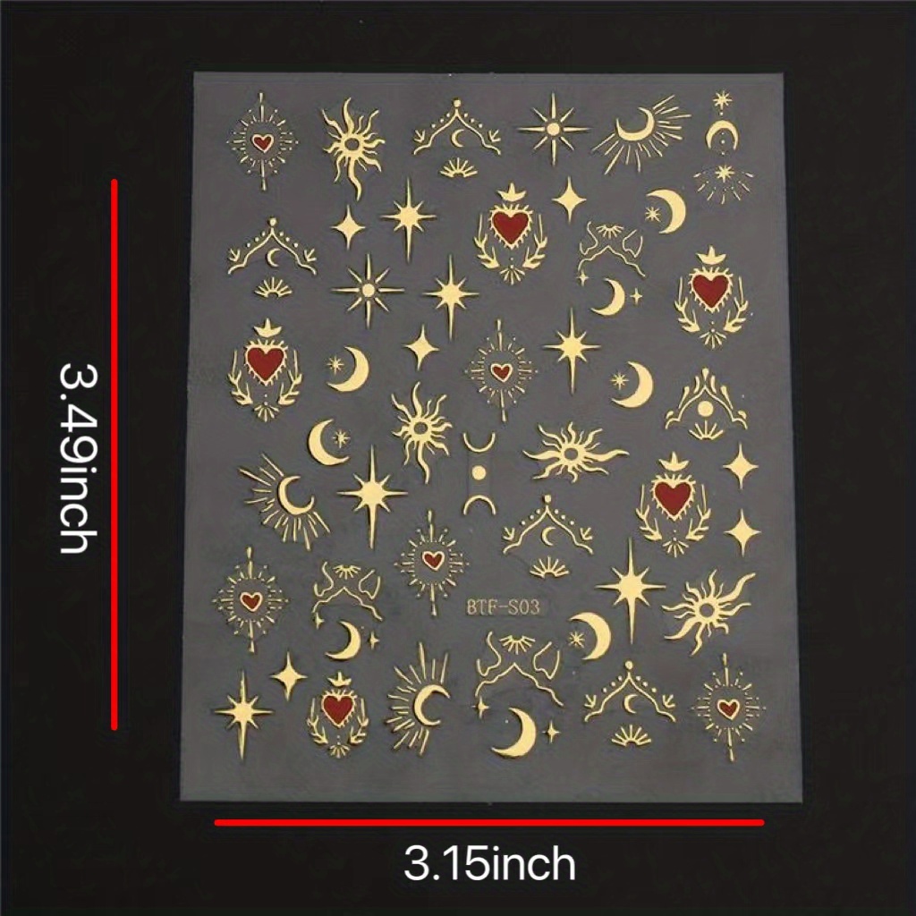 Golden Sun, Moon, And Star Nail Art Stickers Selfadhesive 3d Decals