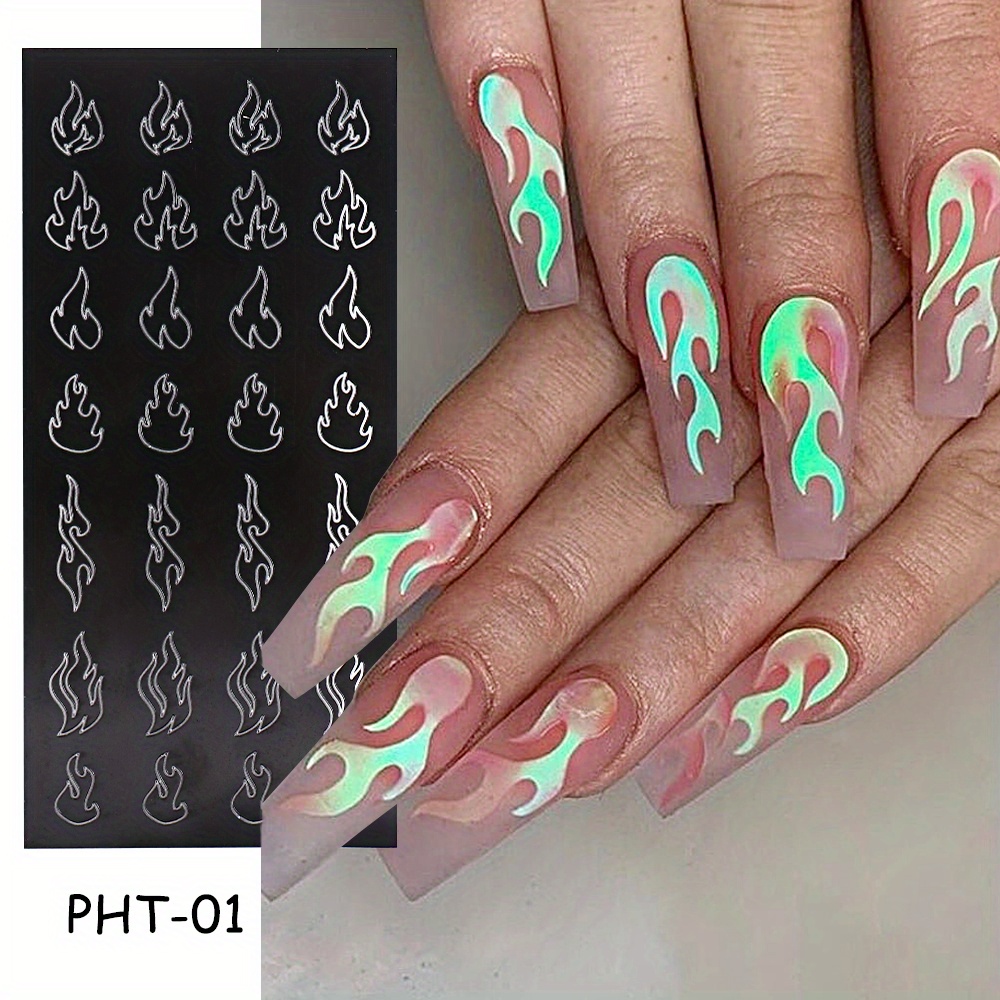 Nail Airbrush Stencil Set With Sponge Pen Heart Butterfly Flame