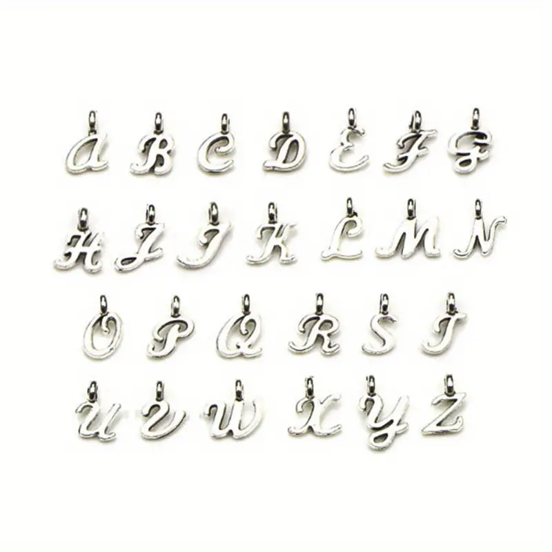 26pcs/set Letter DIY Pendant Zinc Alloy Antique Silver Lowercase English Letters A-Z Alphabet Charms Pendant for DIY Necklace Bracelet Artificial
