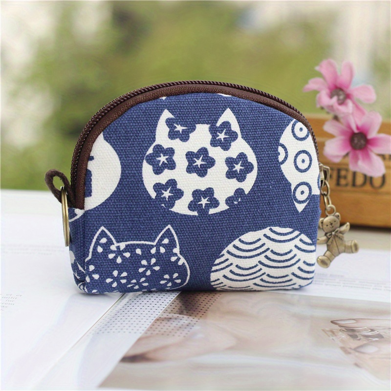 Women Canvas Coin Purse Card Key Mini Purses Pouch Girl Kid Children Cute  Small Zipper Coin Purse Card Holder Wallet Storage Bag