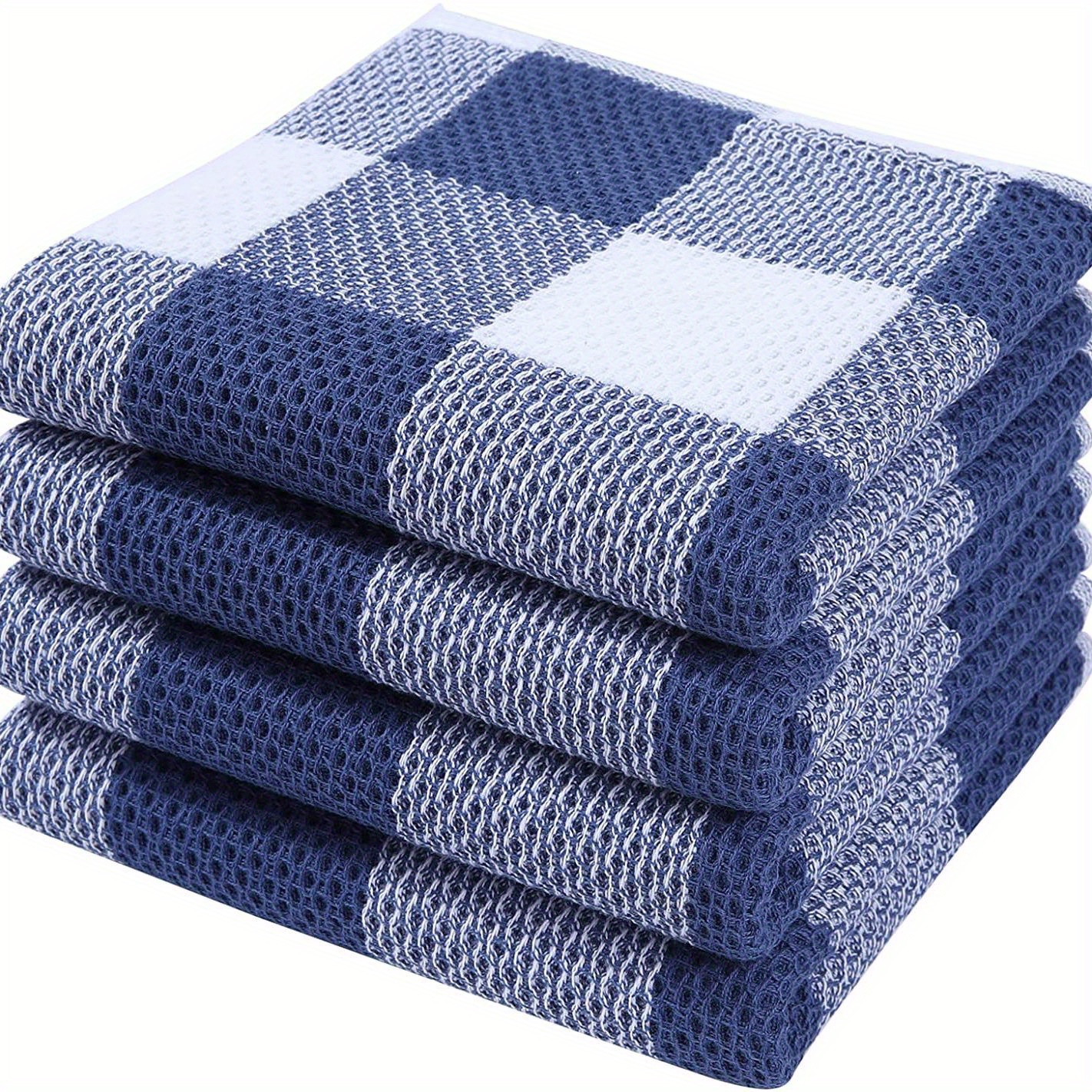 100% Cotton Waffle Weave Check Plaid Kitchen Towels, 12 x 12