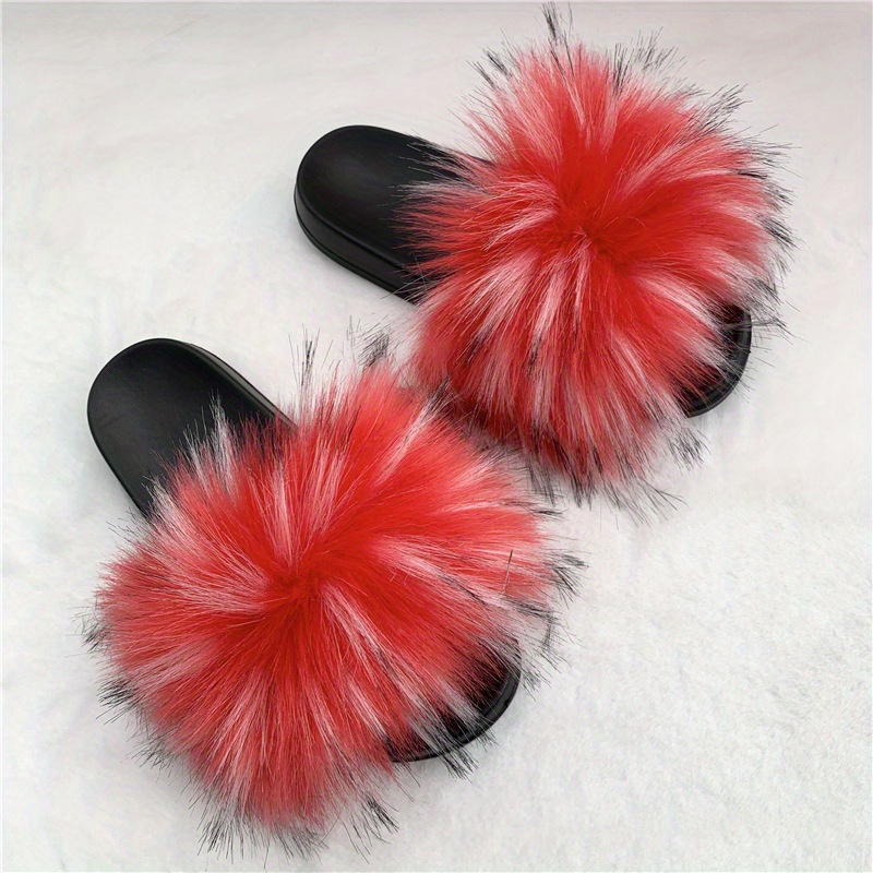  YIJIARAN Women's Fur Slide Slipper Sandal with Soft Furry Faux  Fox Fur Lovely House Outdoor Slippers for Ladies Multicolor | Slippers