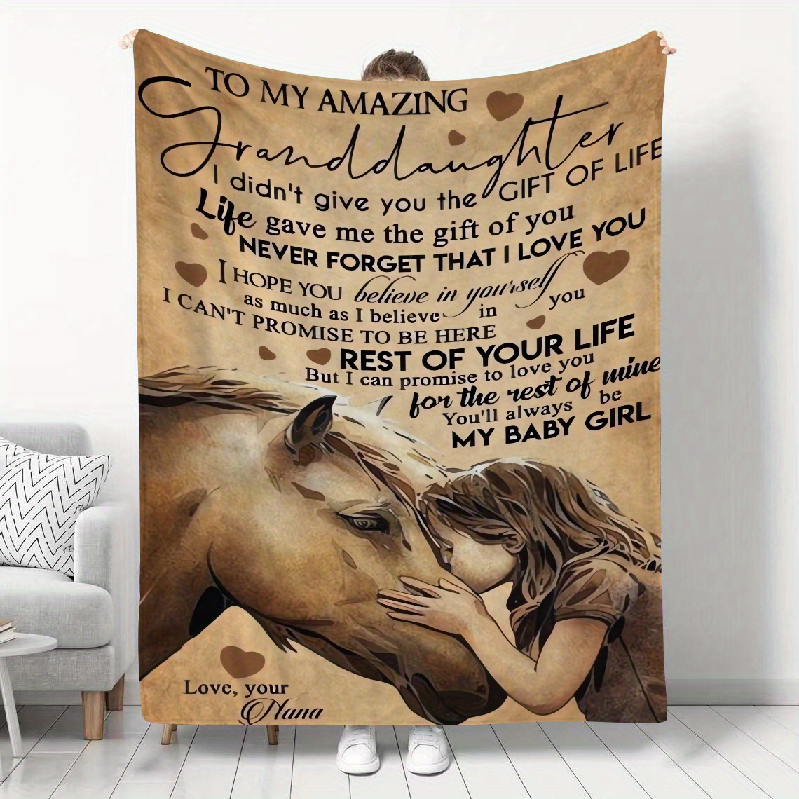 Retro Horse Print Envelope Blanket Granddaughter Grandma - Temu