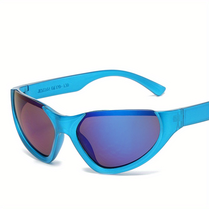 Polarized Wrap Around Y2K Sunglasses - BLACK FRAME/BLUE MIRROR