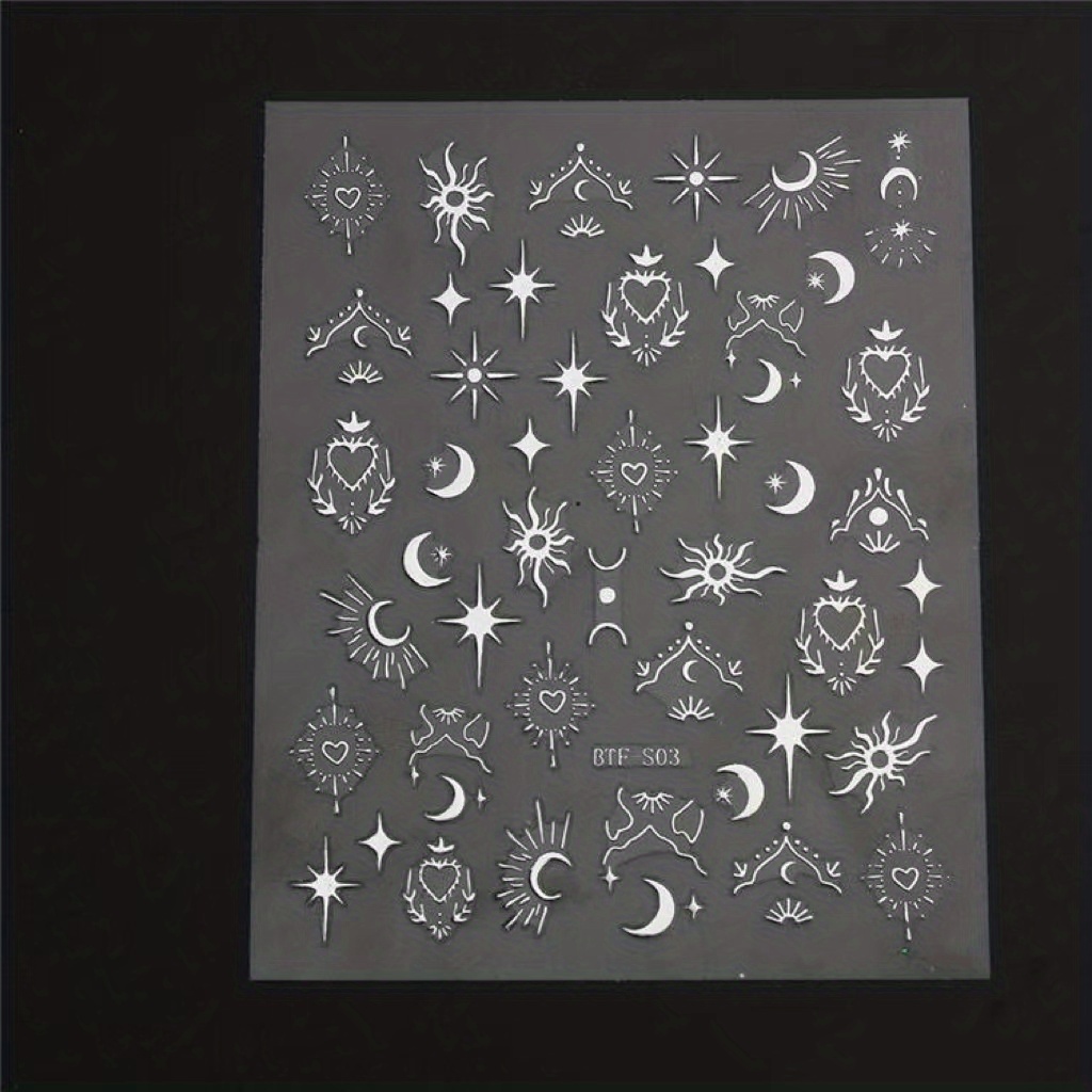 Golden Sun, Moon, And Star Nail Art Stickers Selfadhesive 3d Decals