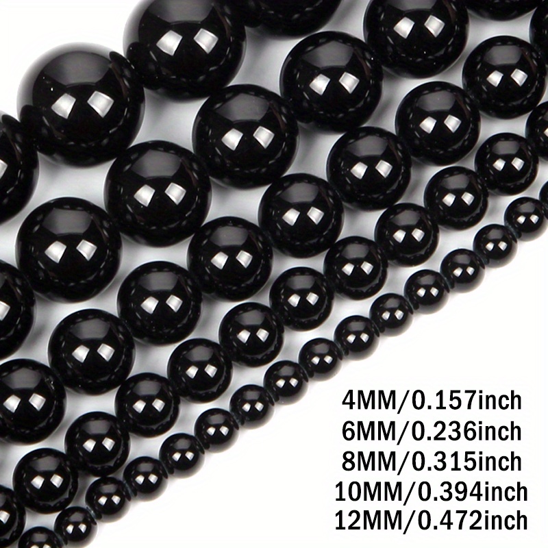 Black Gemstone Natural Stone Beads Bright Glossy Round - Temu