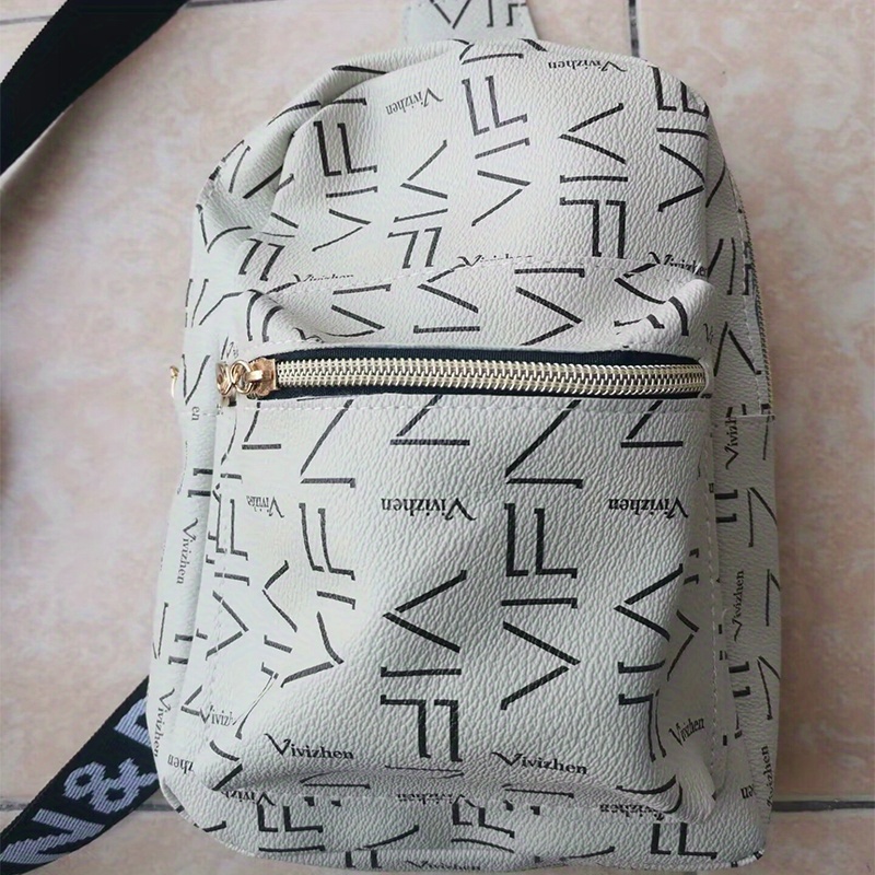 Letter Printed Sling Bag, Trendy Double Zipper Chest Bag, Casual