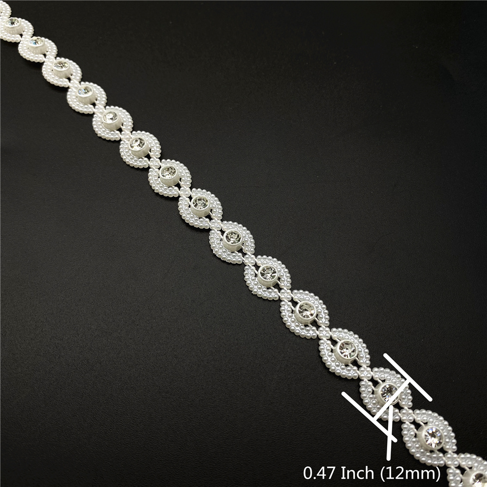 Rytenz Rhinestone Trim Applique 1 Yard Crystal Chain Banding Diamond Inlaid  White Pearl Beaded Rhinestones for Crafts Clothing and Bridal