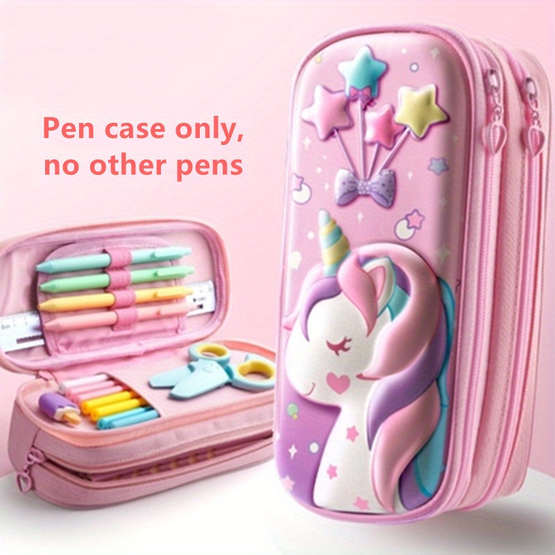 iDelta Pencil Case for Girls, 3D Cute Eva Unicorn Pen Pouch Stationery Box Anti-shock Large Capacity Multi-Compartment for School with 4 Unicorn Pens