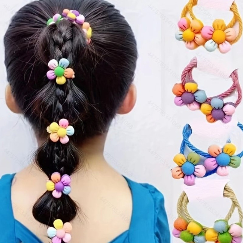 TEMU 10 Unidades/juego De Bandas De Goma Elásticas Para El Cabello Con Flores De Colores Para Niñas, Bandas Para El Cabello, Coleteros, Accesorios