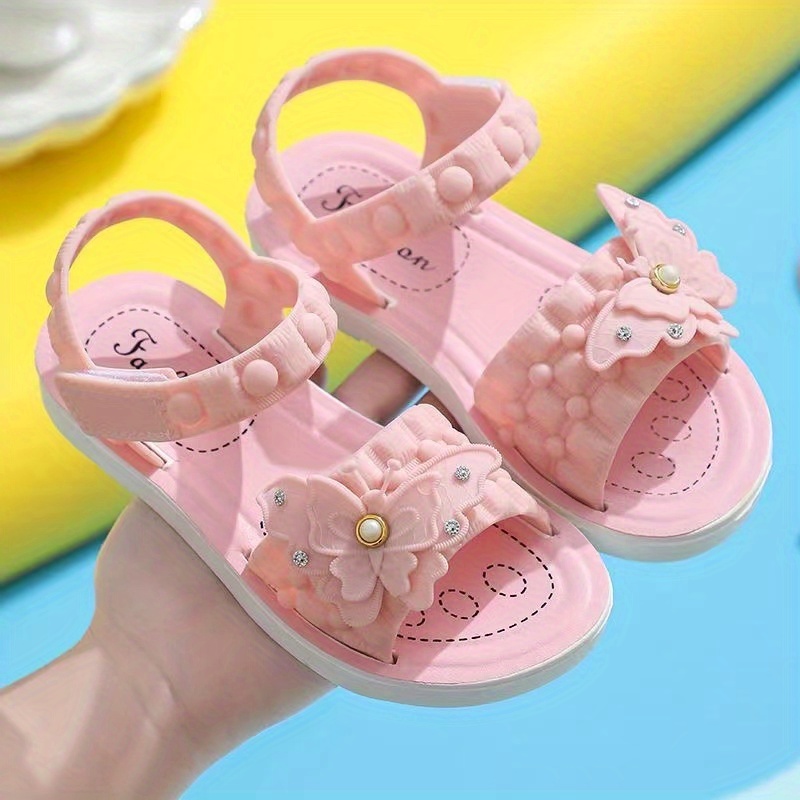 Girls Pvc Sandals Hook Loop Fastener Shoes Butterfly Decor Temu