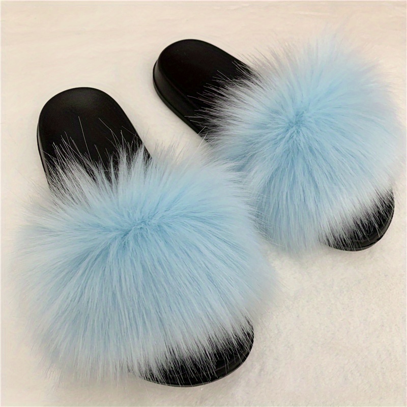 Light blue fur cheap slides