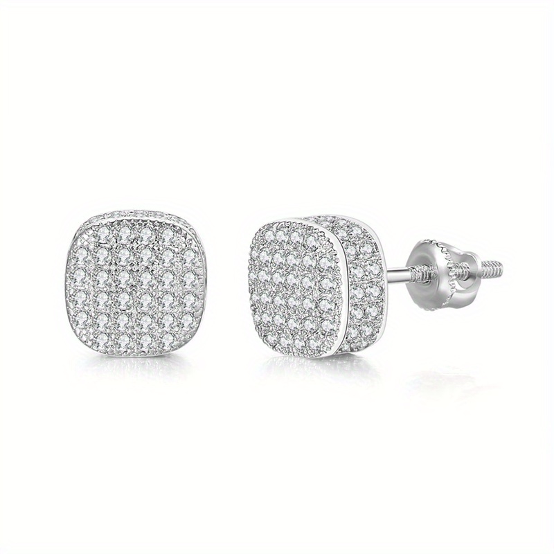 Fancy Round Shaped Stud Earrings Paved Shiny Cz Stone Silver Color/golden  Everyday Fashion Versatile Ear Jewelry For Men & Women - Temu