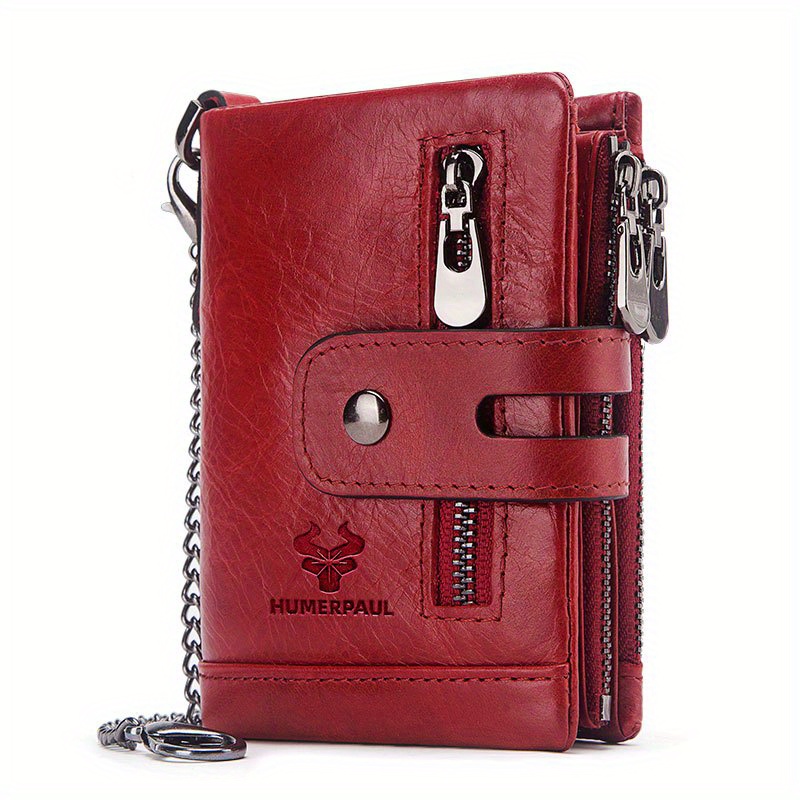 Red Small Leather Bifold Wallet Vintage Billfold Cute Women Buckle Wal