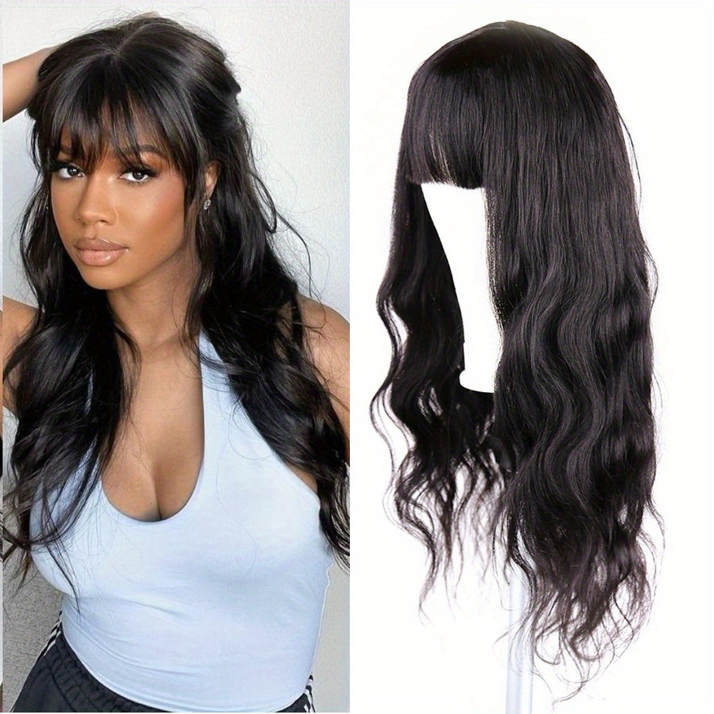 Heat Resistant Body Wave Hair Wig With Bangs For Women - Temu