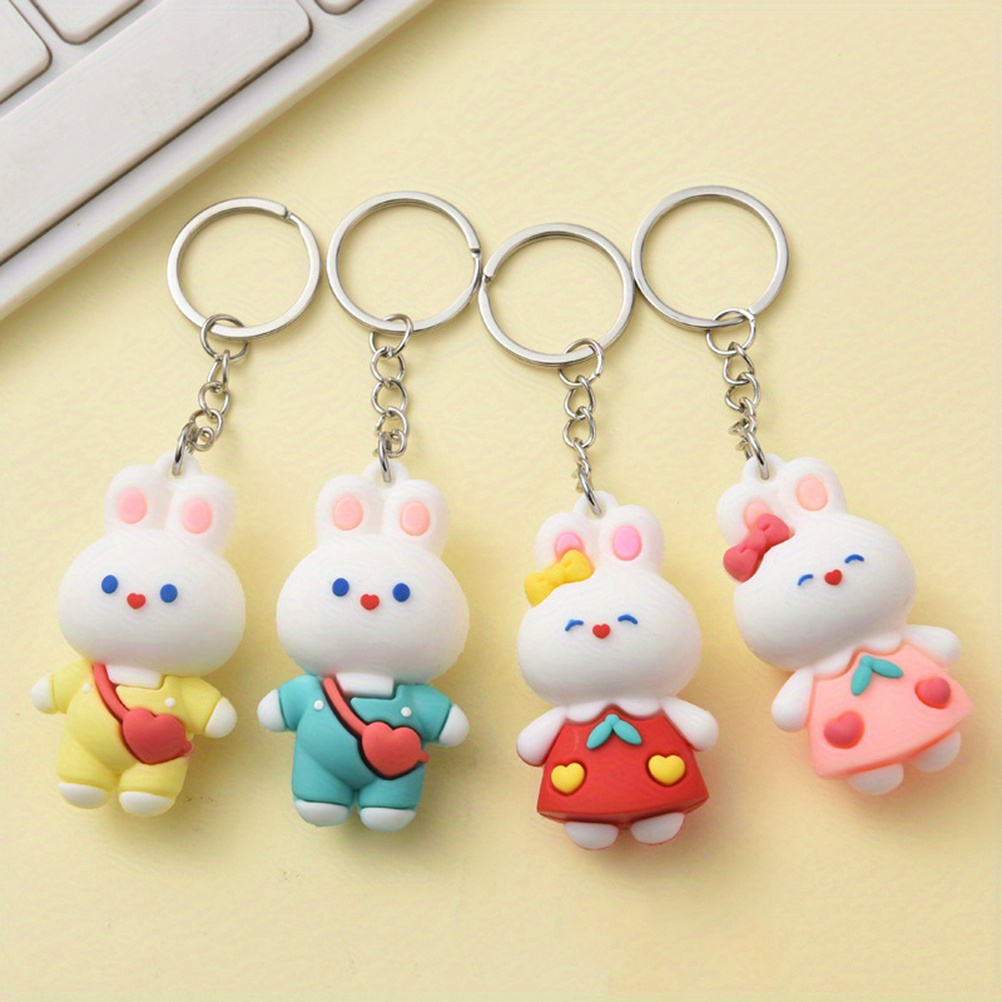 1pc Cartoon Rabbit Doll Keychain Cute Fuzzy Animal Key Ring Purse Bag  Backpack Car Charm Women Boys Girls Childrens Day Gift, High-quality &  Affordable