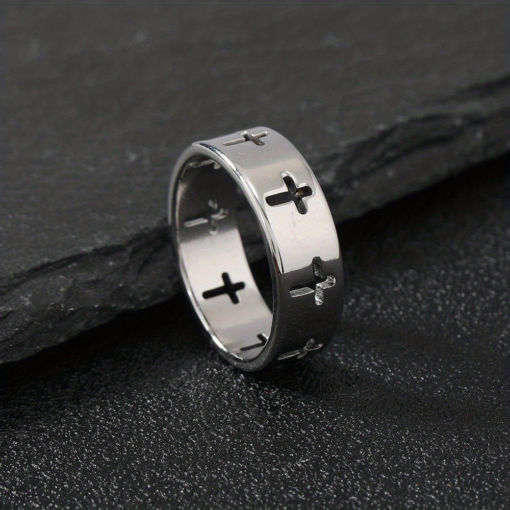Hollow Cross Rings For Women Stainless Steel Black Silver Color