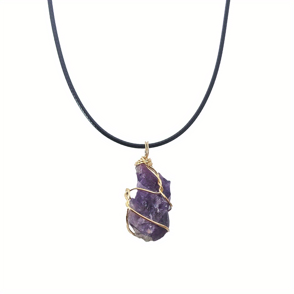 Raw Stone Winding Wire Pendant Necklace