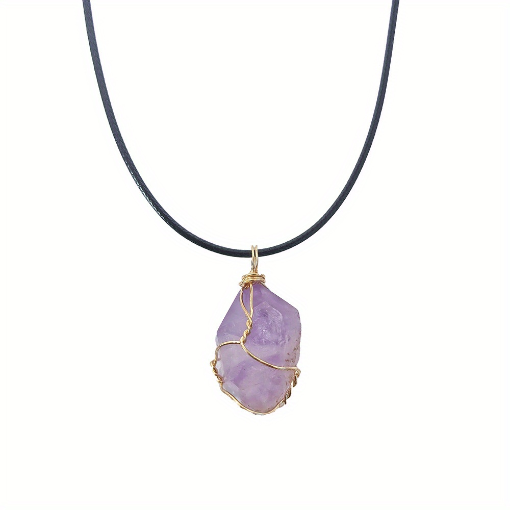 Raw Stone Winding Wire Pendant Necklace