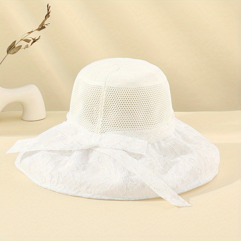 Lace Floral Embroidery Bucket Hat Mesh Breathable Sunscreen Basin Hat Women Elegant Outdoor Travel Beach Hats,Temu