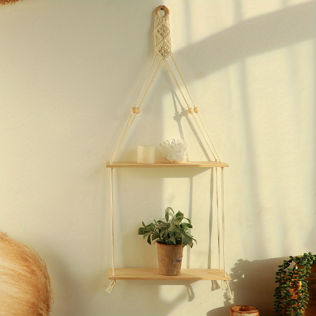 Boho Triangle Wooden Board Hanging Floating Shelf Wall - Temu