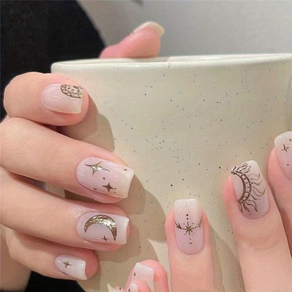 Golden Sun, Moon, And Star Nail Art Stickers Selfadhesive 3d Decals