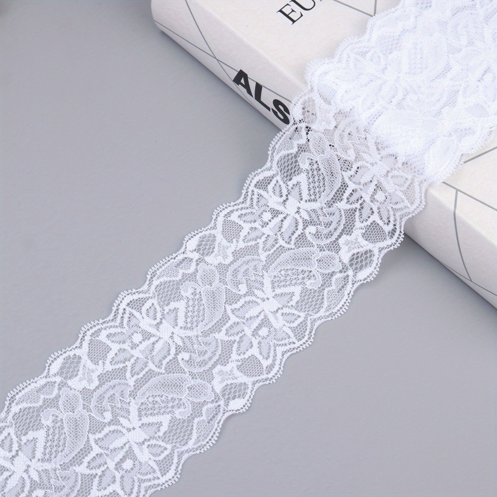 7 Wide White Lace Fabric Sewing Lace Ribbon Trim Elastic Stretchy