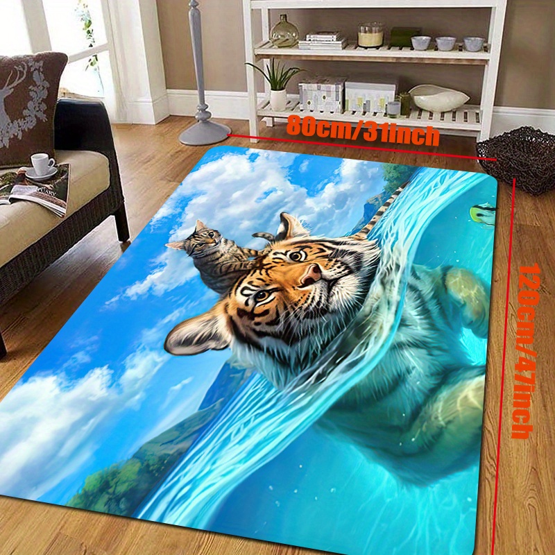 Tiger Cat Floor Mat Realistic Wild Animals Area Rug Non slip - Temu