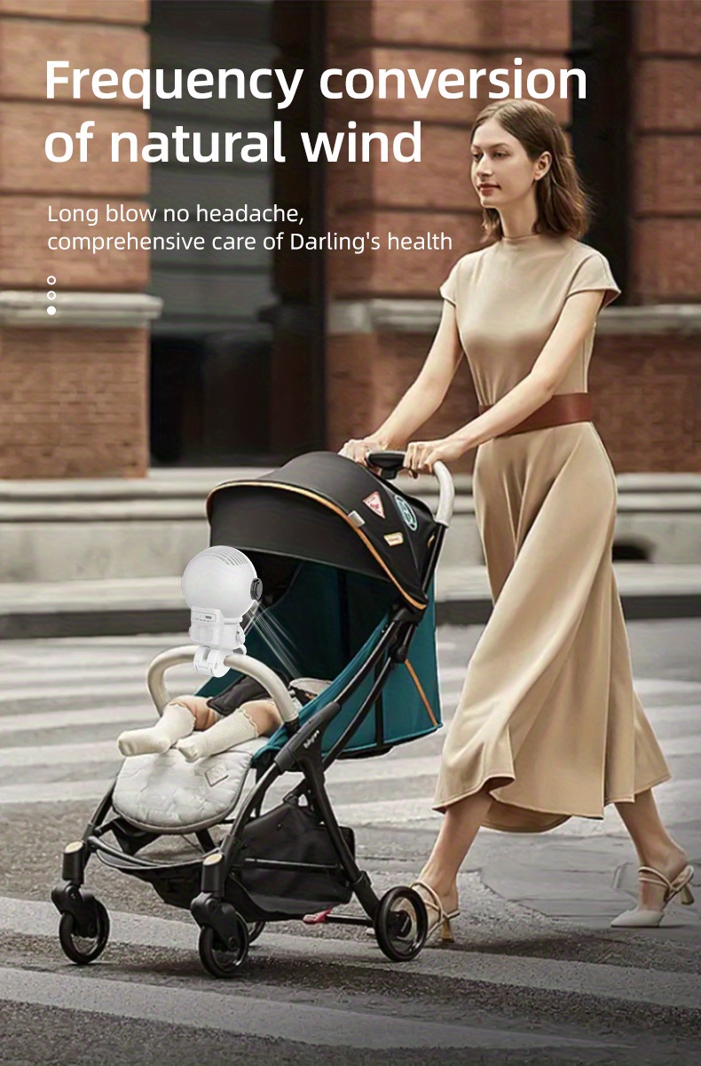 stroller fan astronaut usb charging student dormitory mute high wind portable multifunctional desktop small fan wireless bladeless fan anti hand pinch four wind speed angle adjustment low noise 4000ma large capacity and long battery life details 6