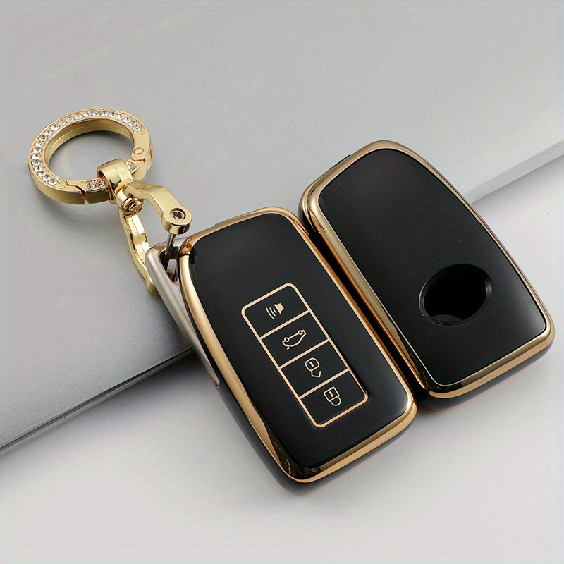 Leather Keychain Remote Key 4 Button Tpu Car Key Case Cover for