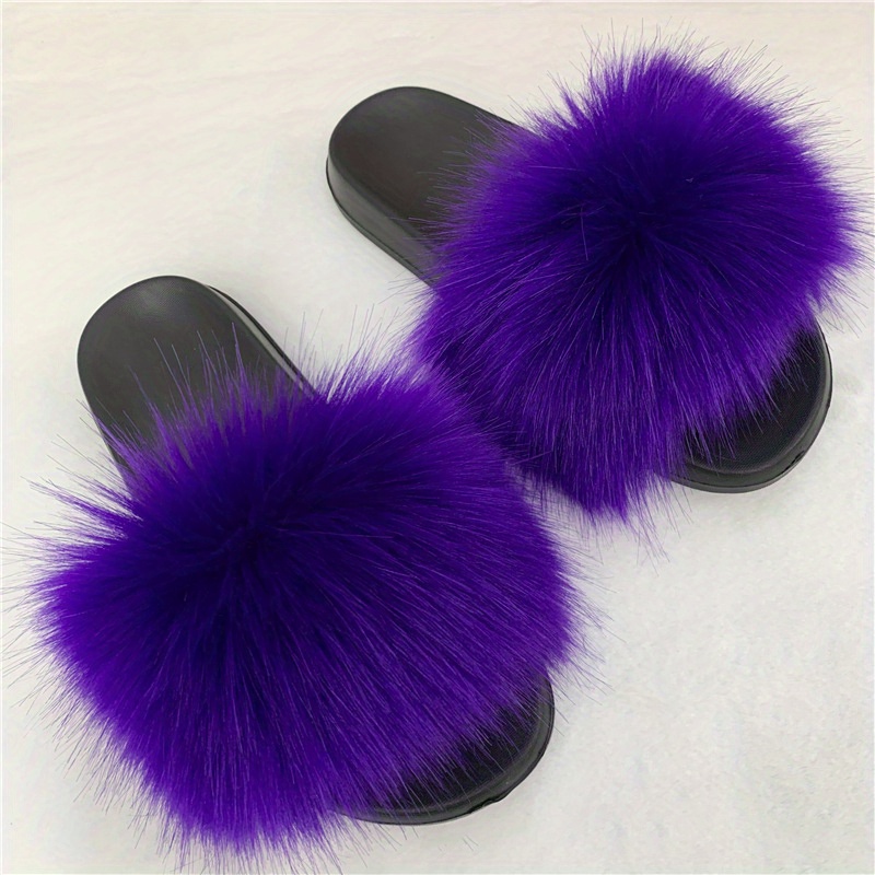  YIJIARAN Women's Fur Slide Slipper Sandal with Soft Furry Faux  Fox Fur Lovely House Outdoor Slippers for Ladies Multicolor | Slippers