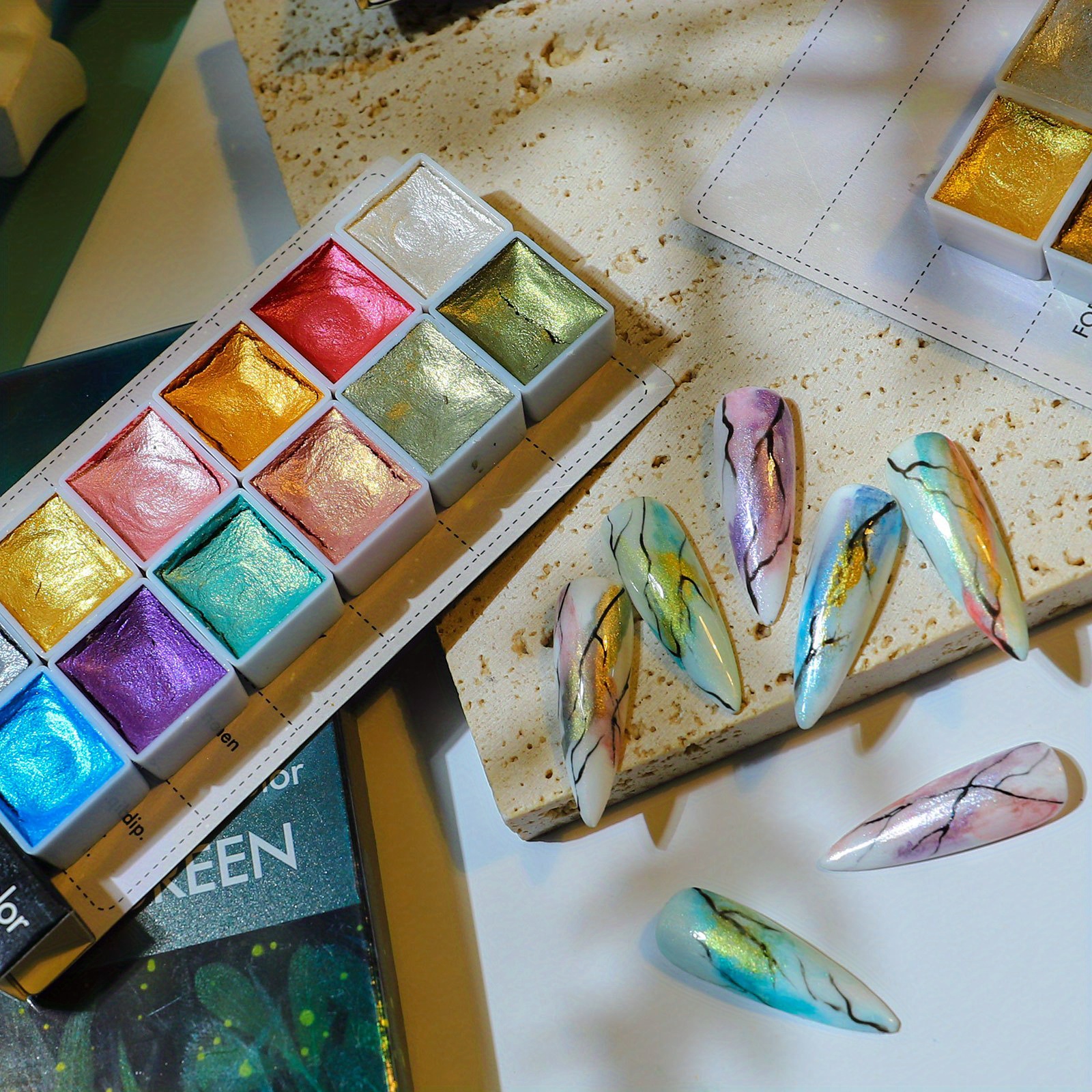 Shimmering Metallic Nail Watercolor Paint Set Create - Temu