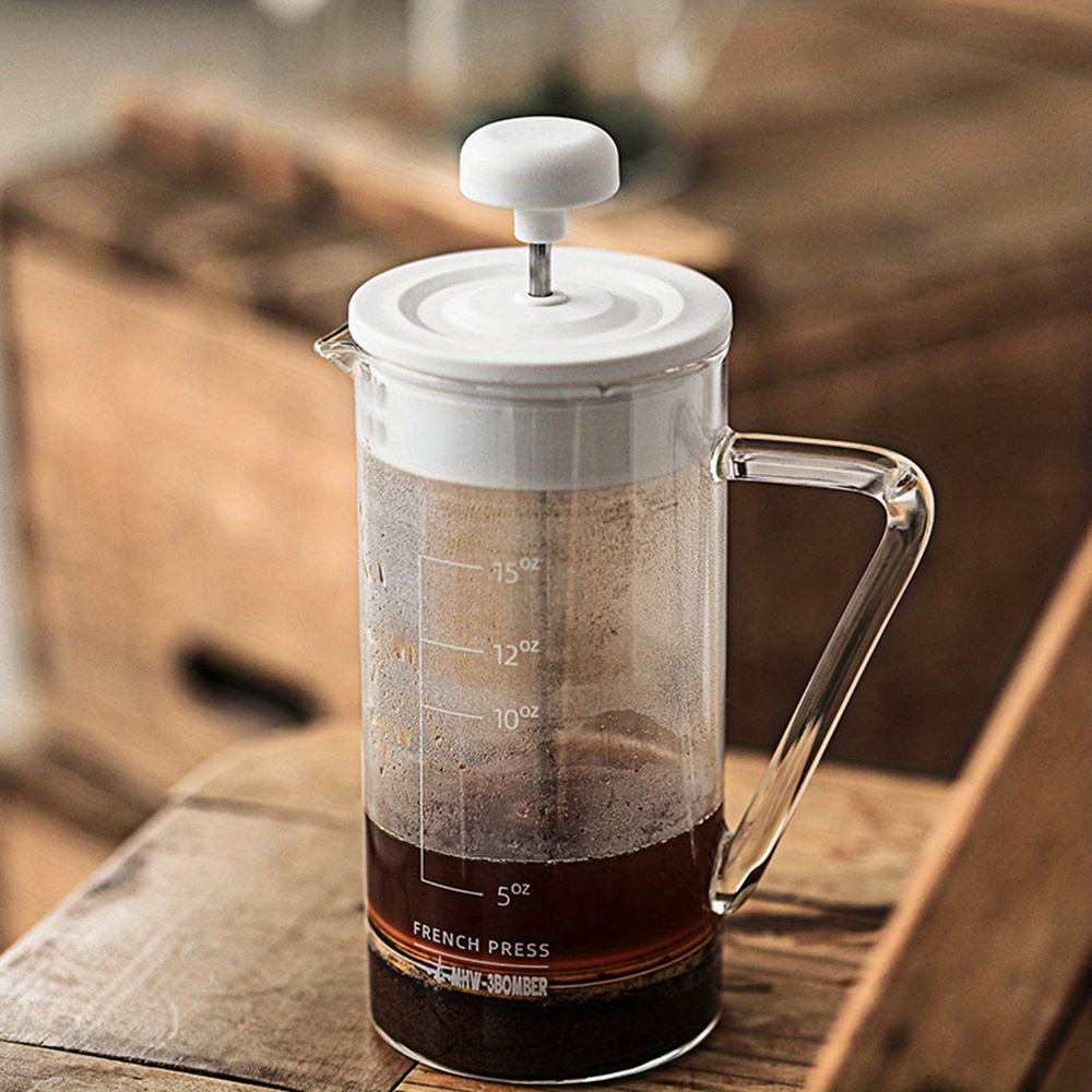 1pc french press coffee maker clear french coffee press heat resistant portable french coffee press for camping travel coffee pot household tea maker filter pot kitchen tools 15oz details 0