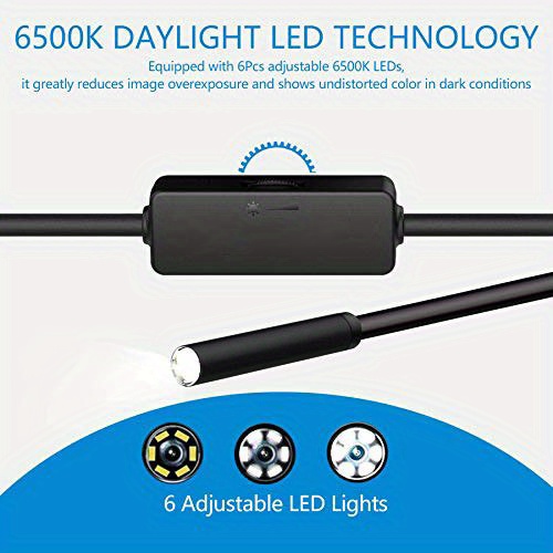 USB C Endoscope for OTG Android Phone, Computer, 5.5 mm Borescope  Inspection Snake Camera Waterproof, 16.4 Ft Semi-Rigid Cord with 6 LED  Lights