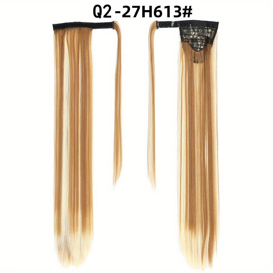 12 Cm Long Straight Ponytail Extensions With Magic Paste Synthetic Fiber