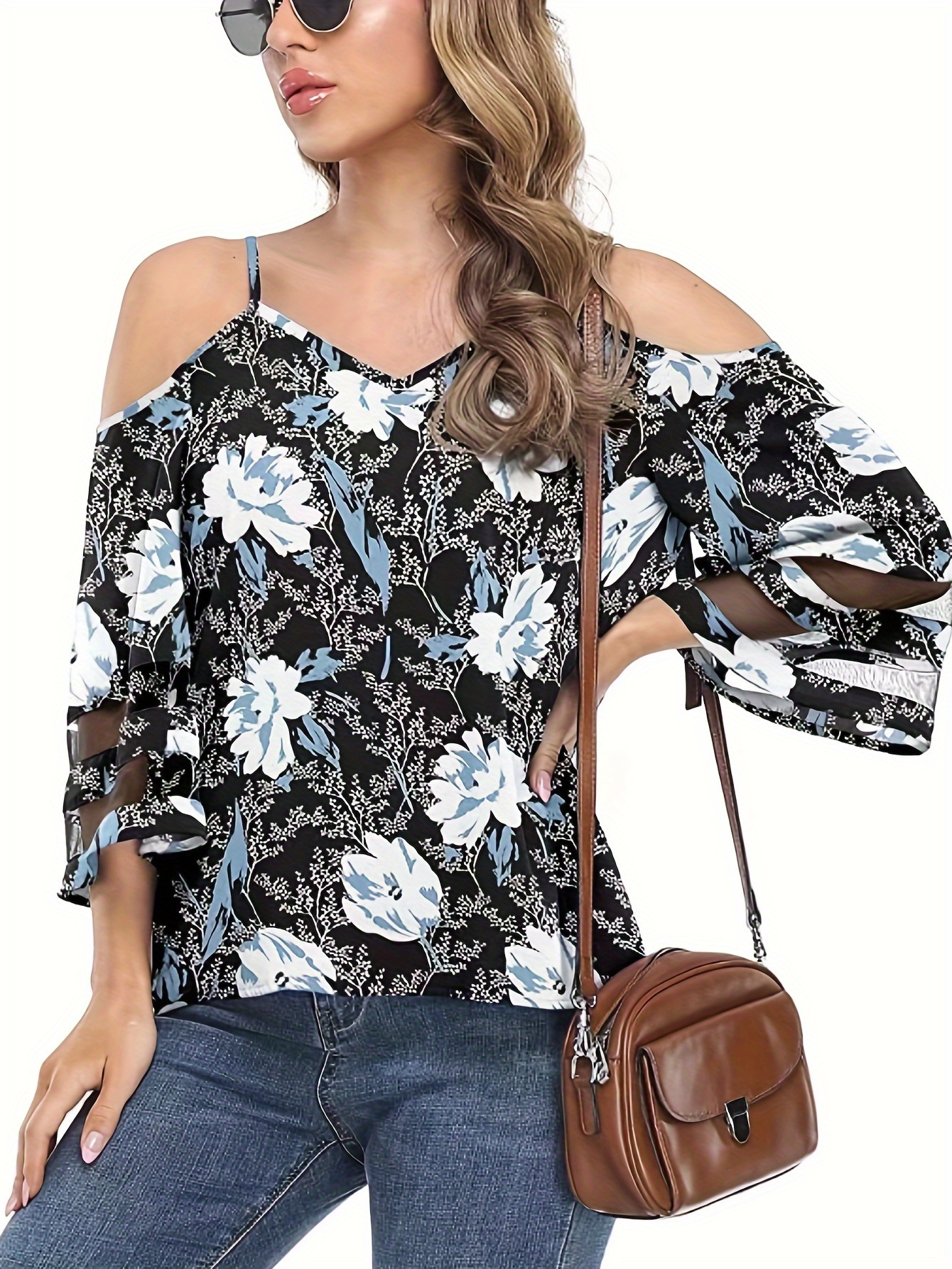 Blusa Camisetas elegantes para mujer, blusas holgadas de jacquard  elegantes, blusa holgada de moda para primavera y verano Cgtredaw Azul T M  para Mujer