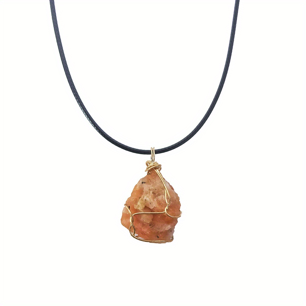 Raw Stone Winding Wire Pendant Necklace