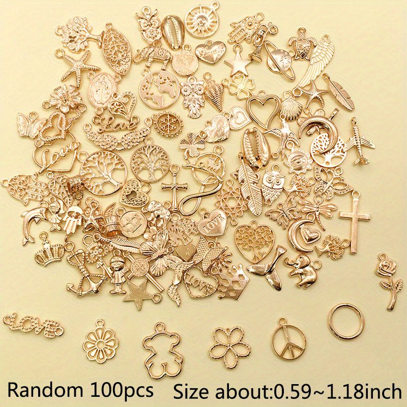 Jewelry Connector Charms,100pcs Gold Plated Heart Star Charm Connectors Alloy Jewelry Charms Pendants for Bracelet DIY Jewelry Crafts Making