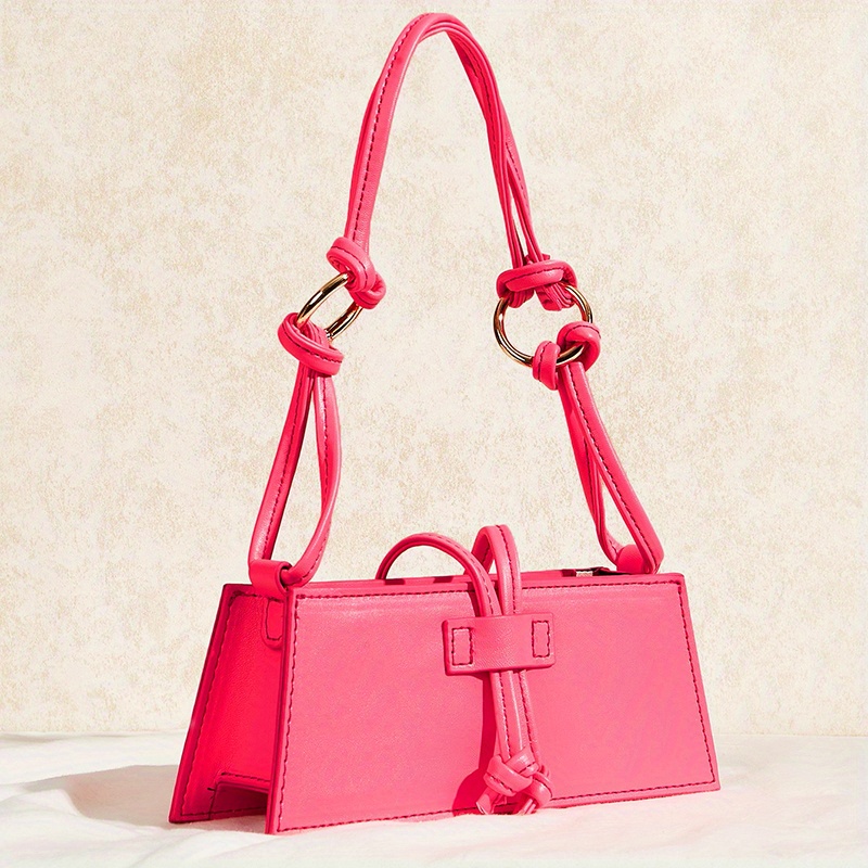 Elegant Solid Color Shoulder Bag, Women's Trendy Zipper Purse, Simple Pu  Baguette Bag