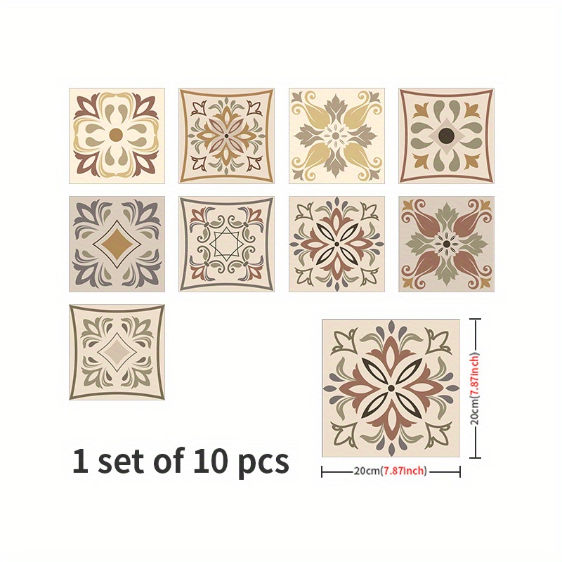 Image of Self-adhesive Vinyl Tile Stickers - Waterproof, Non-slip, Oil And Scratch Resistant, For Bathroom, Kitchen, Living Room - Contemporary Floral And Geometric Designs
