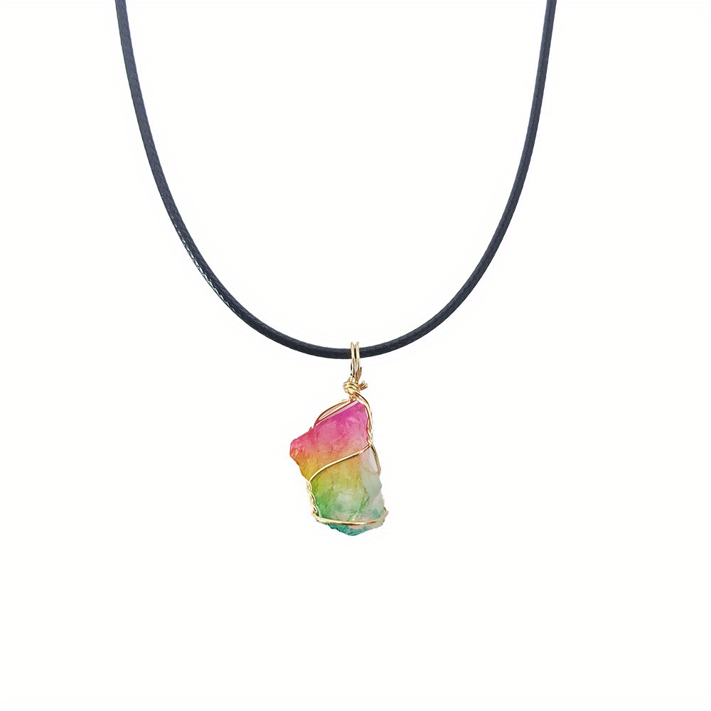 Raw Stone Winding Wire Pendant Necklace