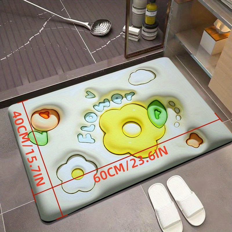 バスマット 3D模様 立体印刷 珪藻土繊維 速乾 お風呂マット 台所マット