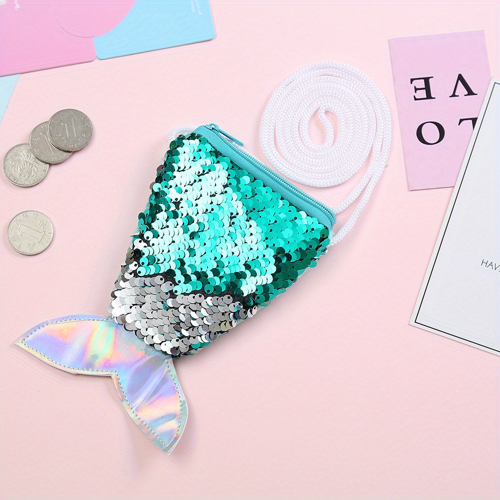 Colorful Sequin Mermaid Tail Coin Purse Crossbody Bag
