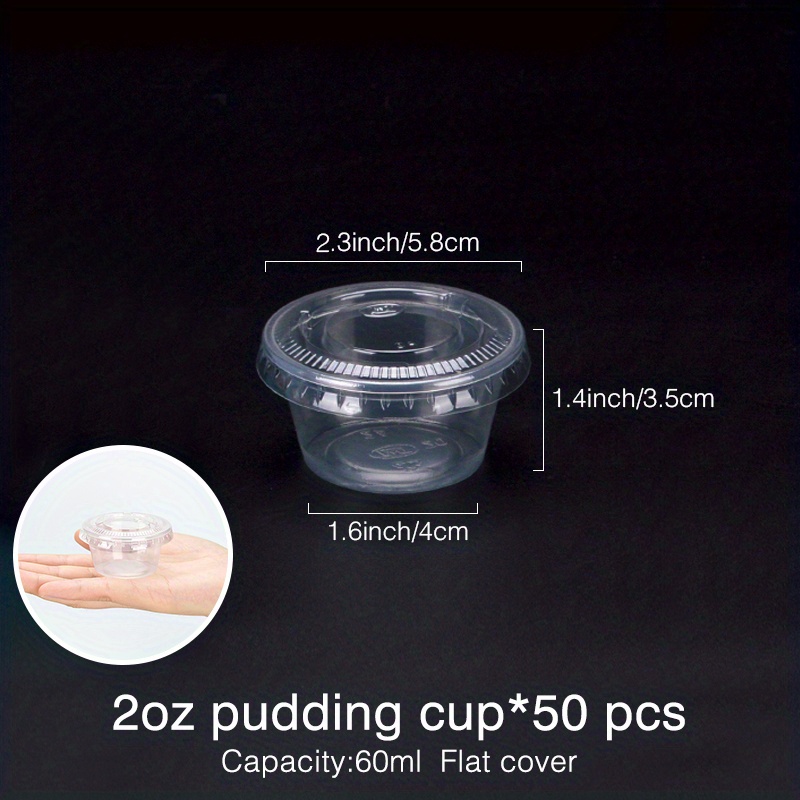 50pcs Disposable Plastic Pudding Cup With Lid Small Containers Dessert Box  Wedding Party Birthday 1/2/3/4/5/6/8/10oz