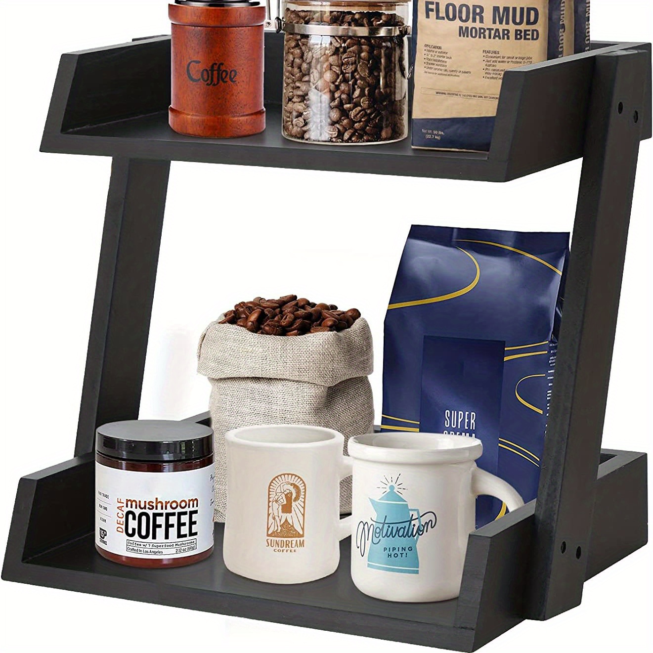 Youngcafe 2 Tier Coffee Bar Accessories and Organizer Shelf,Wooden Coffee  Station Organizer for Countertop Coffee Bar Decor,Coffee Syrup Canisters