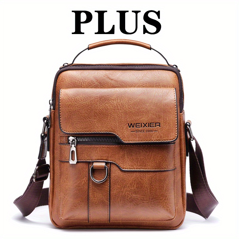 WEIXIER Crossbody Bag Men's Shoulder Bag Vintage Leather Vertical Hand Business Men's Casual Leather Bag Satchel Bag For Men
