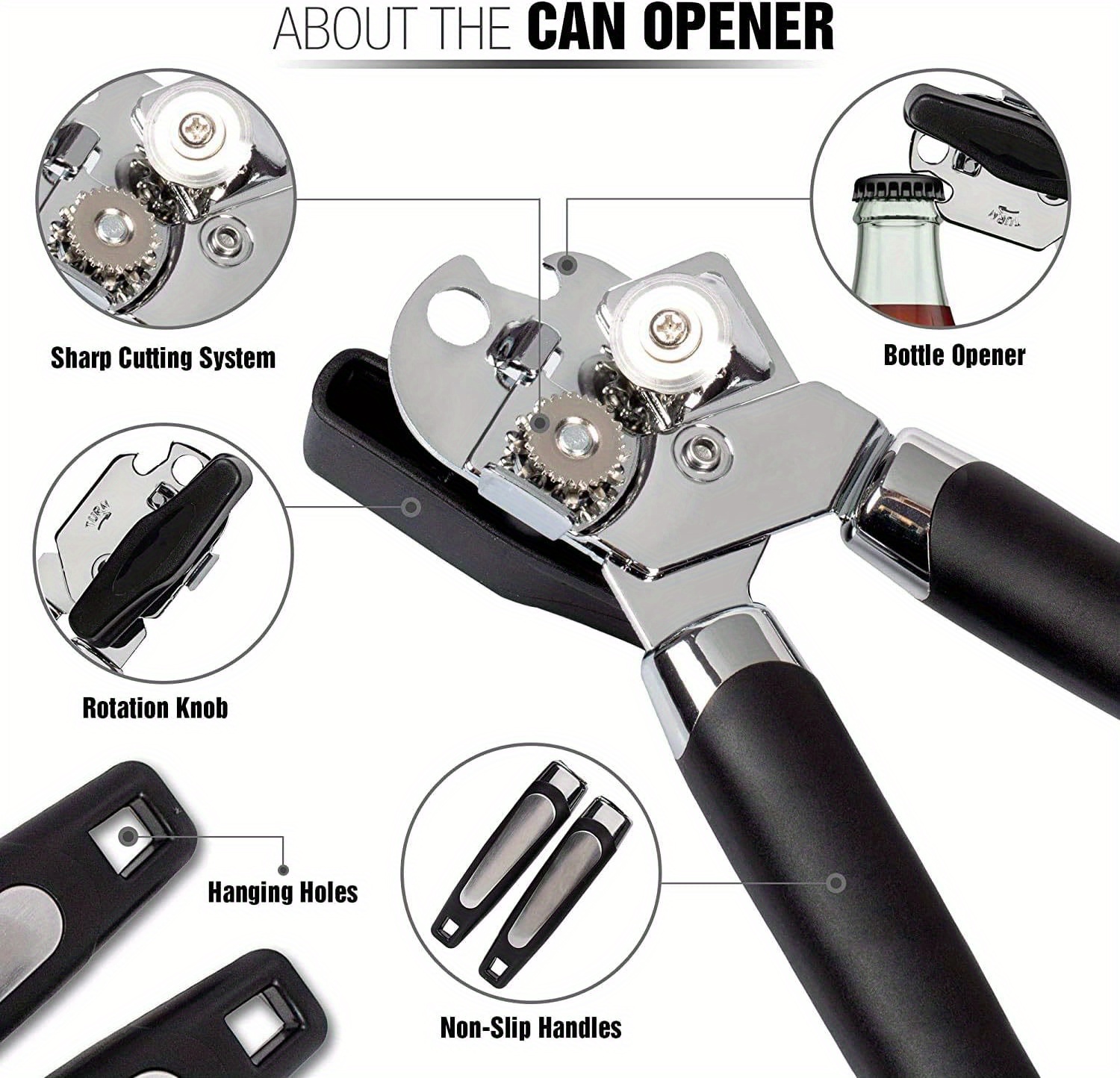 Can Opener, Manual Heavy Duty Hand Can Opener With Comfortable Grip,  Stainless Steel Can Opener With Magnet Large Effort-saving Handles, Kitchen  Gadgets, Cheap Items - Temu