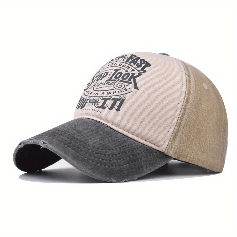 Washed Cotton Print Baseball Cap Casual Distressed Letter Peaked Cap
